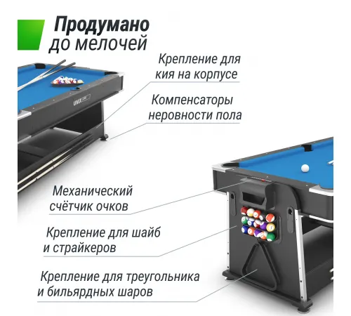 Игровой стол UNIX Line Трансформер 4 в 1 (204х112 cм) Black